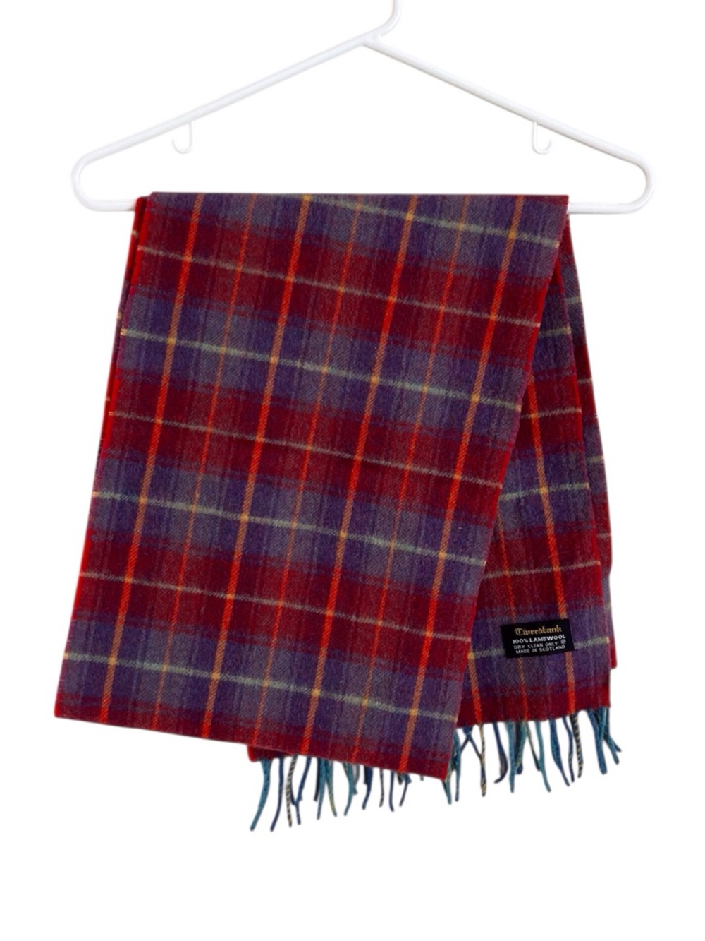 Tweedbank Red Purple Plaid Scarf Lambswool Scotland Classic Preppy Winter